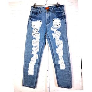 POL Medium Wash Distressed Boyfriend Jeans Size Small